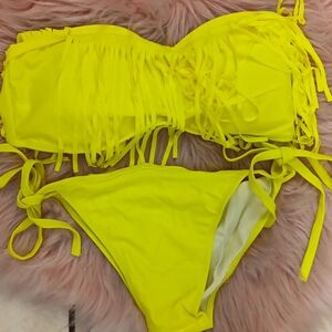 Brand New LADIES 2-PIECE STRAPLESS FRINGE BIKINI SWIMSUIT-L